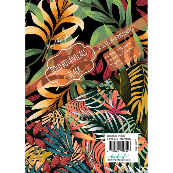 CrafTangles Decoupage Paper A4 - Bold Botanicals Black