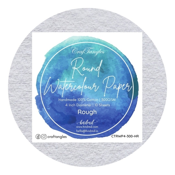 CrafTangles Round Handmade Watercolor paper 100% cotton 300 gsm Rough (Pack of 10)