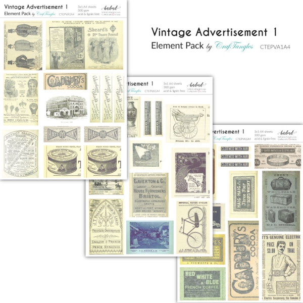 CrafTangles Elements Pack - Vintage Advertisements 1 (3 sheets of A4)