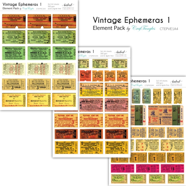 CrafTangles Elements Pack - Vintage Ephemeras 1 (3 sheets of A4)