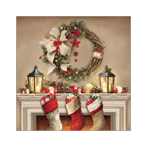 German Decoupage Napkins (5 pcs) - Wreath and Socks (Christmas)