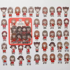 Clear PET Cute Girls Stickers (40 pcs) - Reds