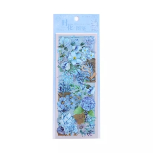 Clear PET Flowers Stickers (4 sheets) - Light Blue Flowers