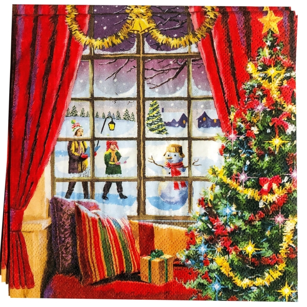 A pack of 12 by 12 inch German Decoupage Napkins (5 pcs) - Christmas Window