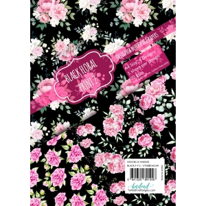 CrafTangles Decoupage Paper Pack - Black Floral Print 2 (A4) - 4 sheets