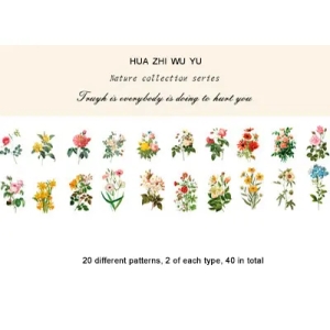 Clear PET Nature Stickers (40 pcs) - Vintage Flowers