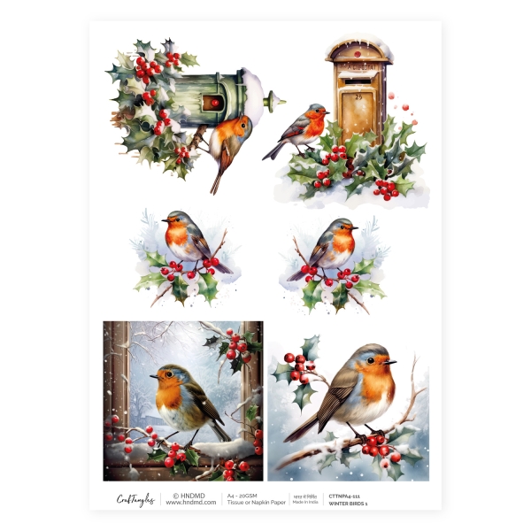 CrafTangles Decoupage Napkin / Tissue / Collage Paper - Winter Birds 1