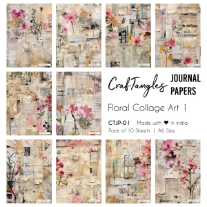 CrafTangles Journal Papers (A6 pack of 10 sheets) - Floral Collage Art 1