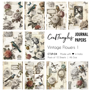 CrafTangles Journal Papers (A6 pack of 10 sheets) - Vintage Flowers 1