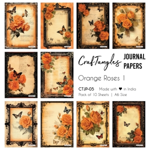 CrafTangles Journal Papers (A6 pack of 10 sheets) - Orange Roses 1