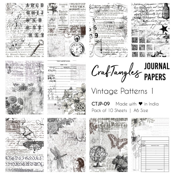 CrafTangles Journal Papers (A6 pack of 10 sheets) - Vintage Patterns 1