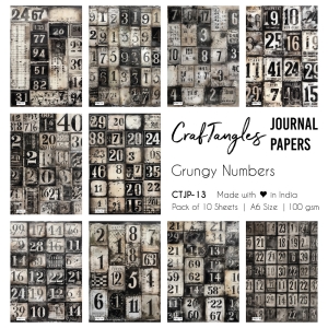 CrafTangles Journal Papers (A6 pack of 10 sheets) - Grungy Numbers