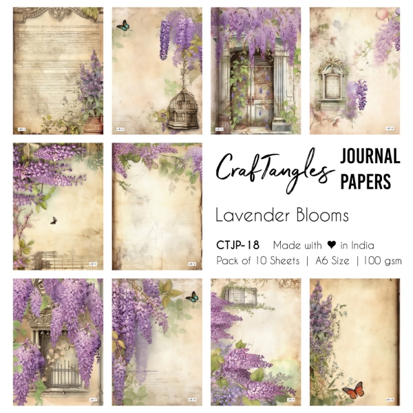 CrafTangles Journal Papers (A6 pack of 10 sheets) - Lavendar Blooms