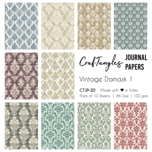 CrafTangles Journal Papers (A6 pack of 10 sheets) - Vintage Damask 1